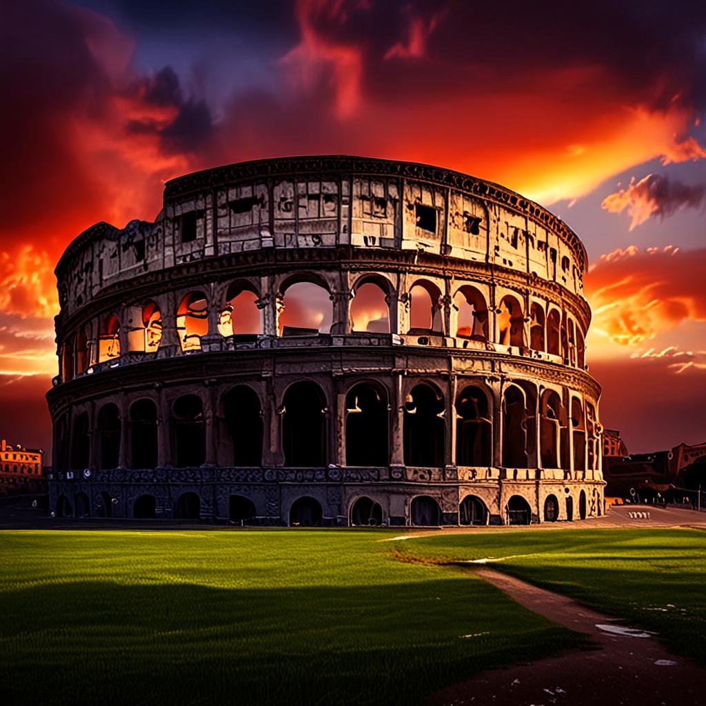 AI travel photography - Roman Colosseum golden hour heritage architecture - VOID AI bulk image creator