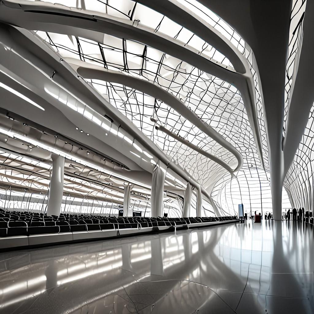 AI architecture photography - futuristic ultra-modern airport terminal interior - VOID AI bulk image creator