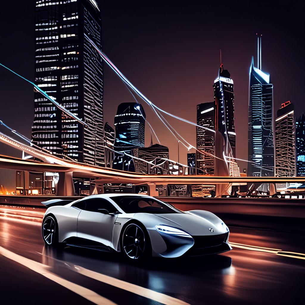 AI car photography - electric supercar night city light trails automotive - VOID AI bulk image creator
