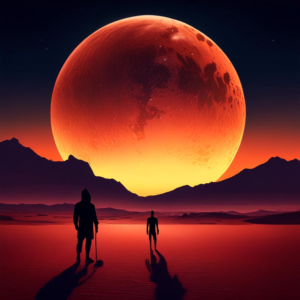 AI album art - lone silhouette against massive glowing moon in surreal desert landscape - VOID AI bulk image creator