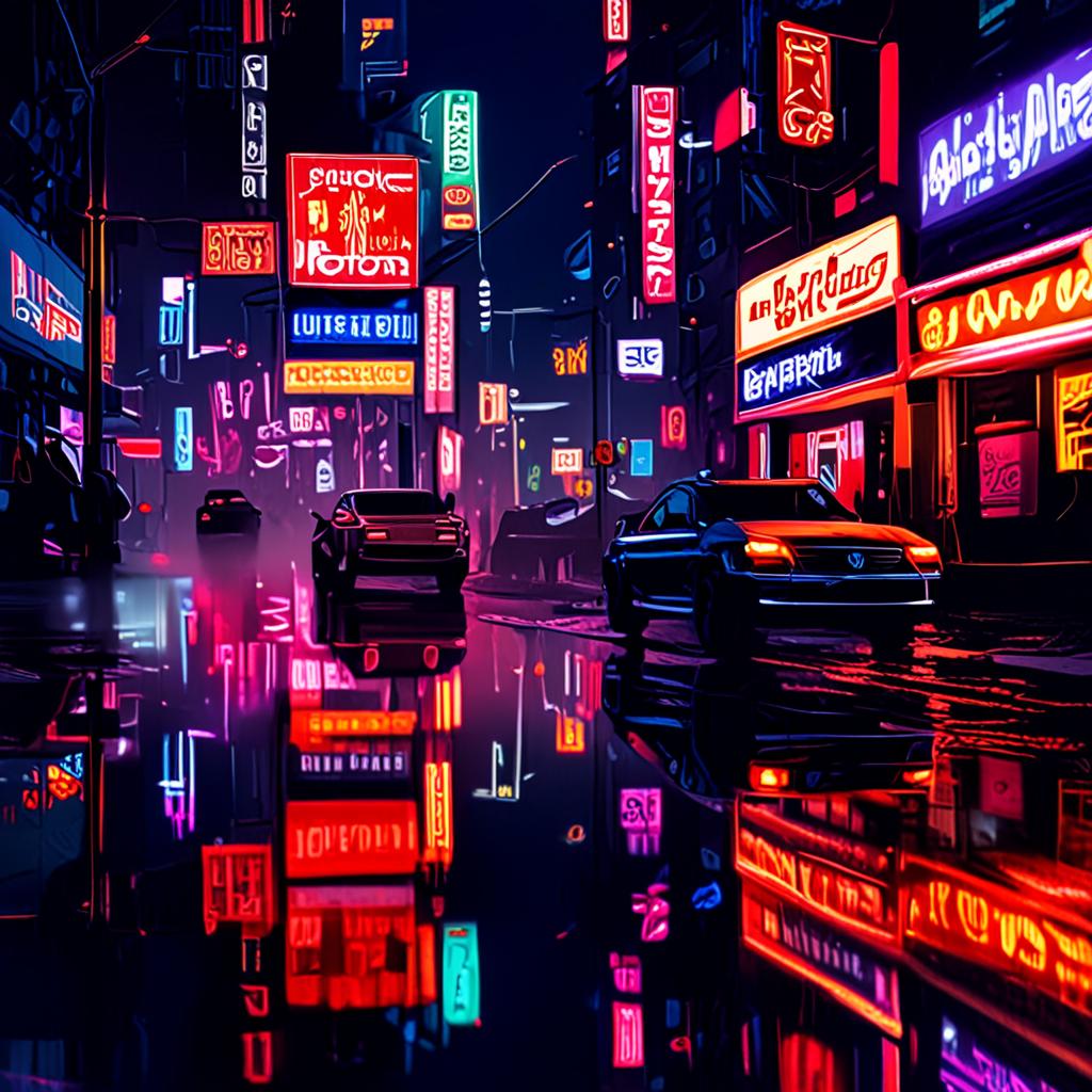 AI cyberpunk digital art - neon rain street nightscape futuristic city illustration - VOID AI bulk image creator
