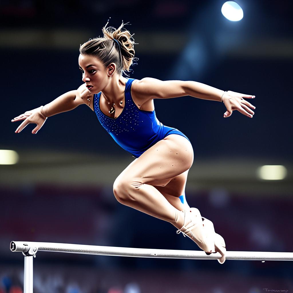 AI sports photography - gymnast on uneven bars mid-routine competition action - VOID AI bulk image creator