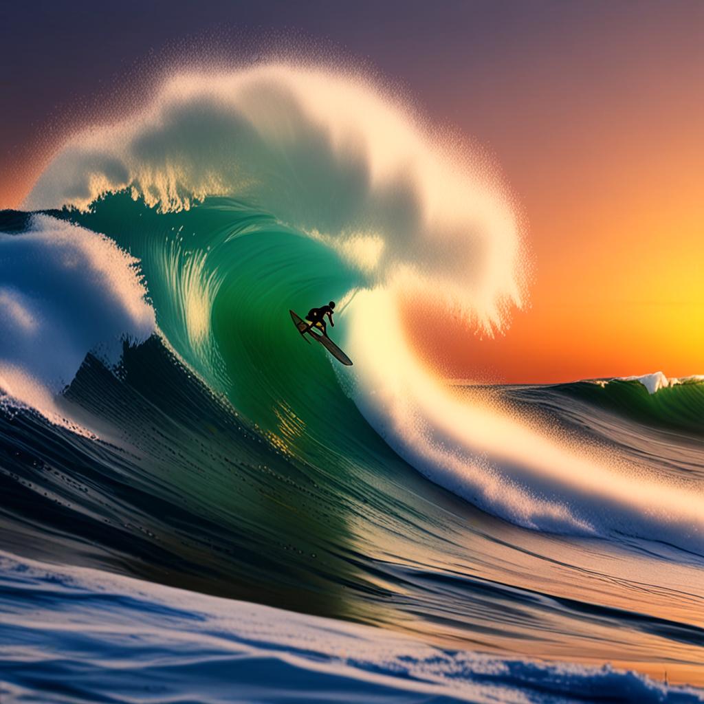 AI action photography - surfing big wave sunrise water sports editorial - VOID AI bulk image creator