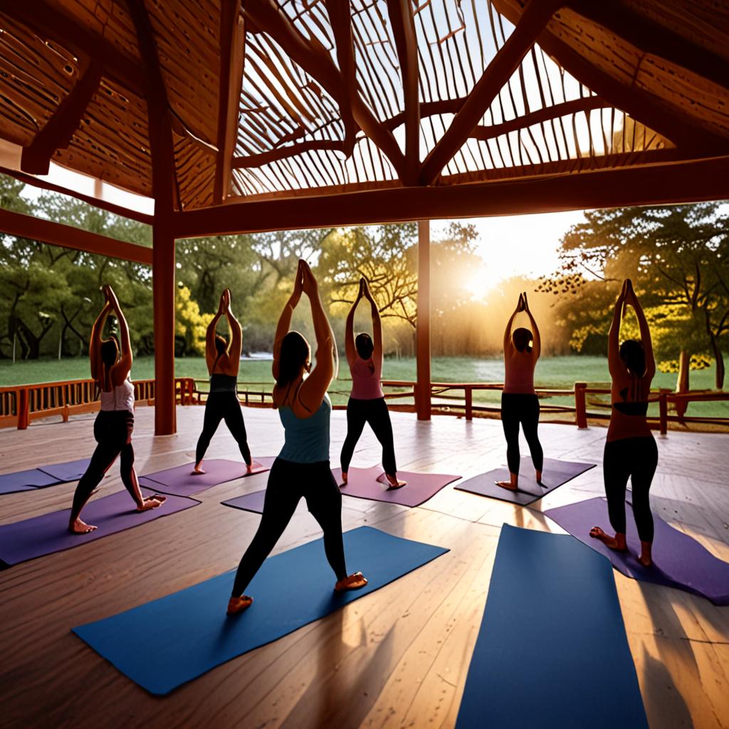 AI wellness photography - outdoor yoga class sunrise group fitness editorial - VOID AI bulk image creator
