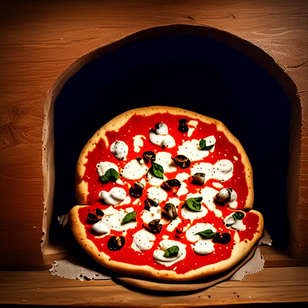 AI food photography - artisan wood-fired pizza with bubbling mozzarella cheese - VOID AI bulk image creator