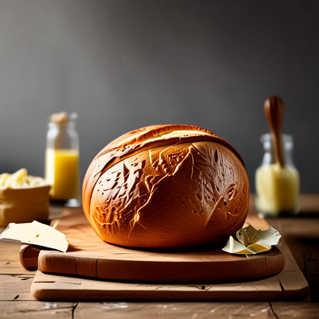 AI food photography - freshly baked sourdough bread on wooden board with butter - VOID AI bulk image creator