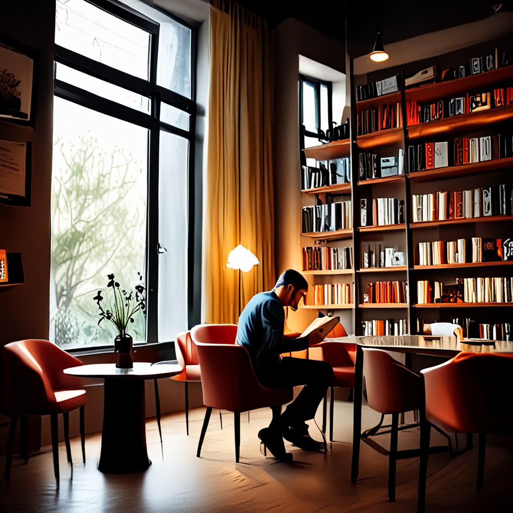 AI lifestyle photography - man in coffee shop warm ambient lifestyle editorial - VOID AI bulk image creator