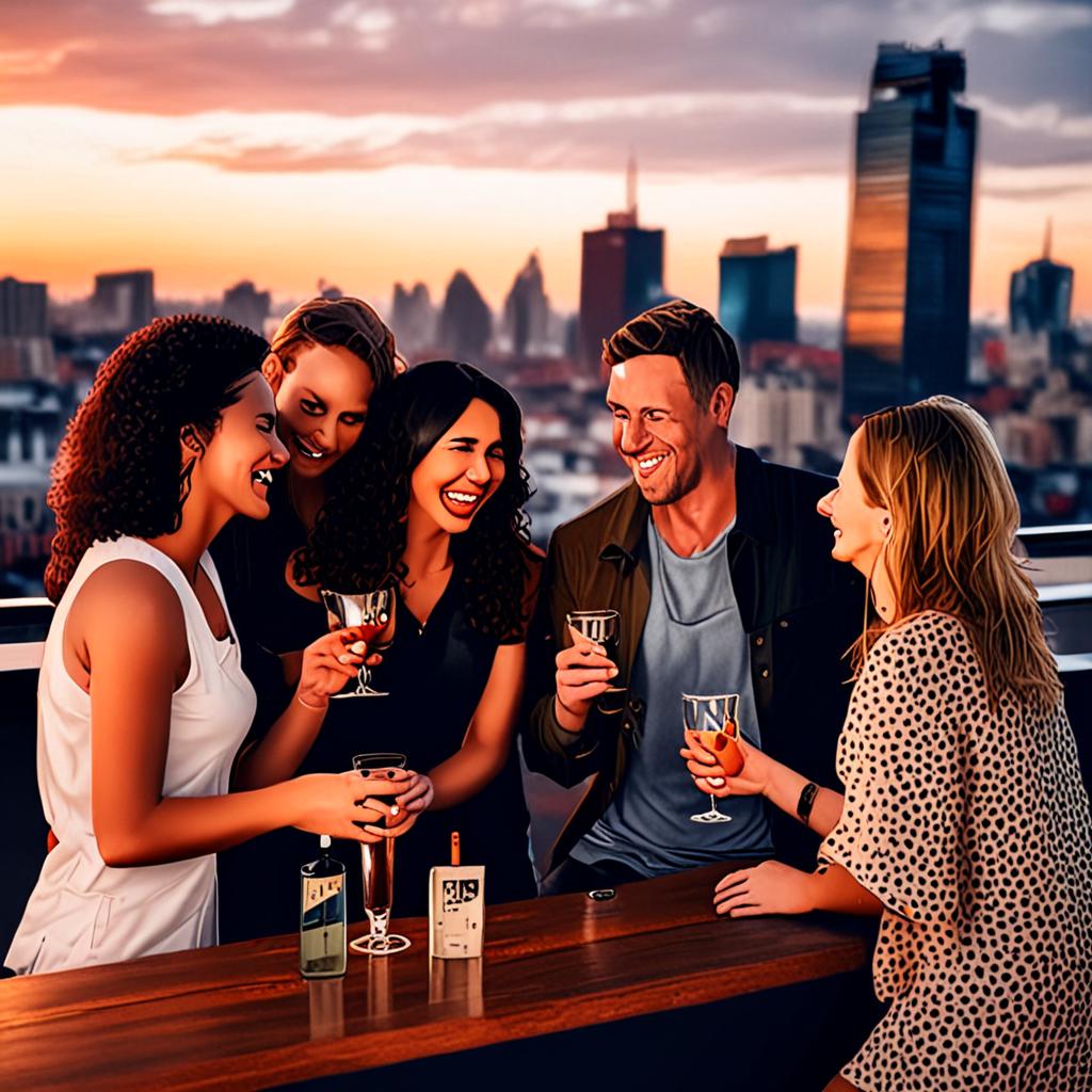 AI lifestyle photography - rooftop bar friends urban social lifestyle editorial - VOID AI bulk image creator