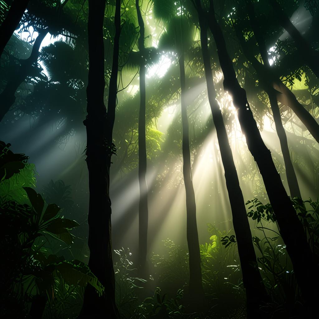 AI nature photography - tropical rainforest canopy atmospheric jungle light - VOID AI bulk image creator