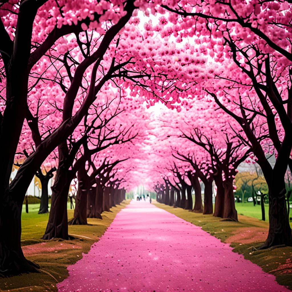 AI nature photography - pink cherry blossom avenue in Japan soft bokeh spring - VOID AI bulk image creator