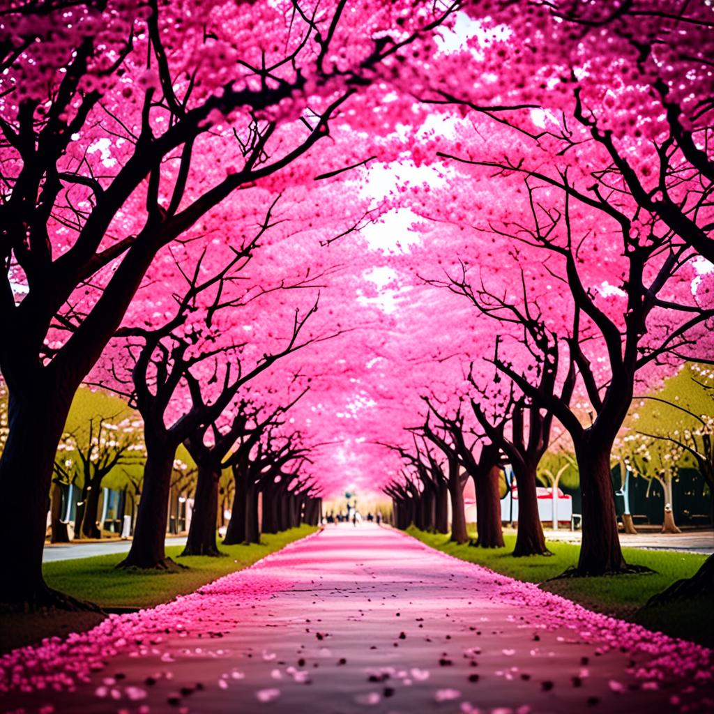AI nature photography - Japanese cherry blossom path spring bloom photography - VOID AI bulk image creator