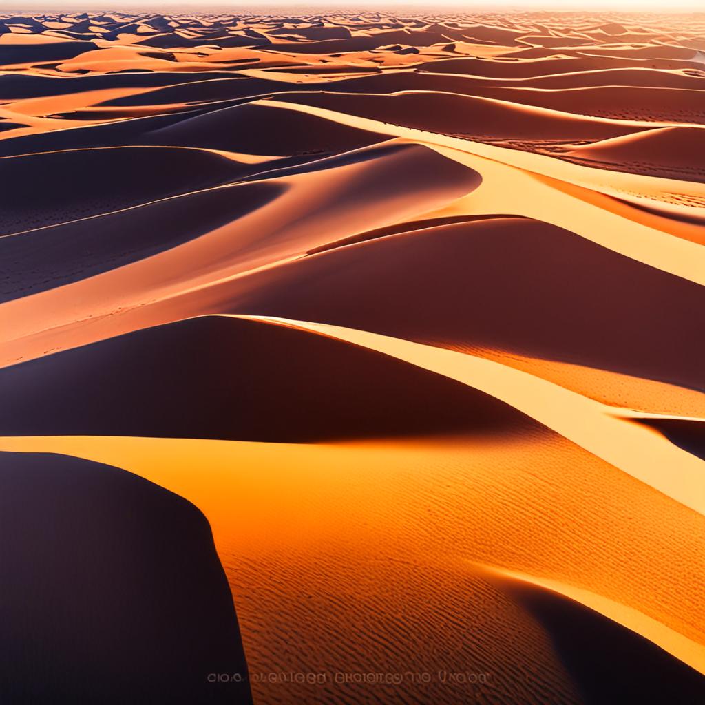 AI landscape photography - desert sand dunes golden hour dramatic perspective - VOID AI bulk image creator